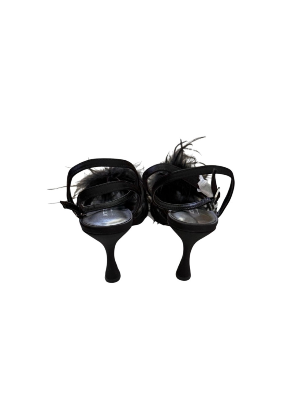 BCTEX COLL Feather Heels Black Satin Sandals Size 8.5 NWT Glam Party Shoes - Picture 5 of 7
